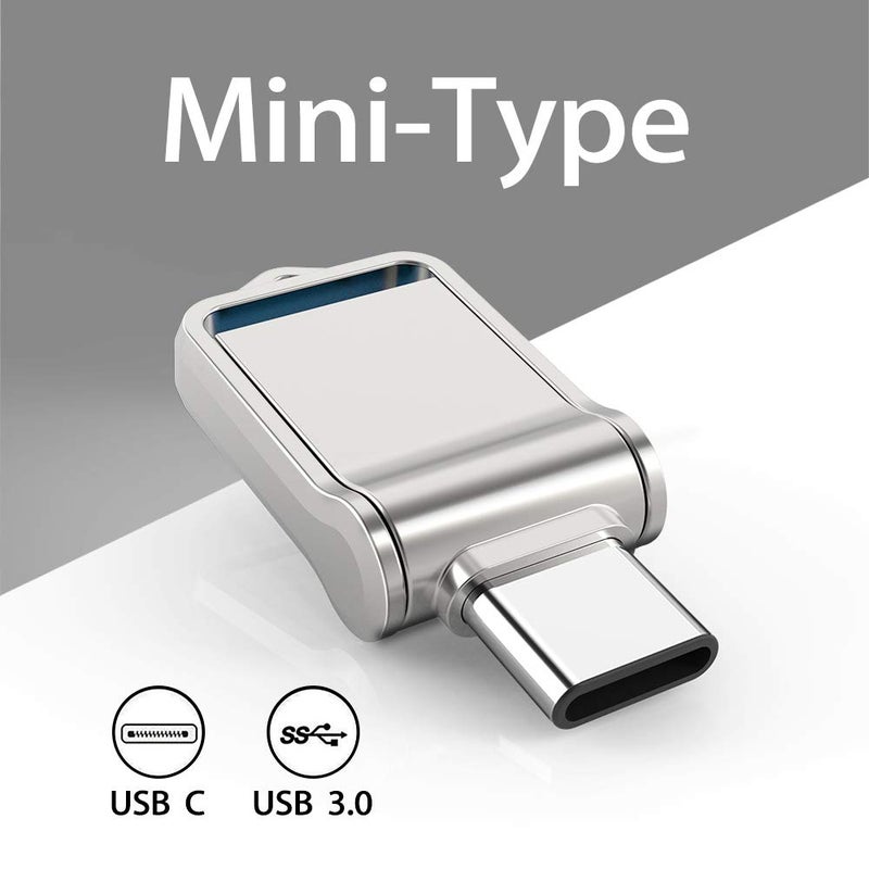 KALSAN Type C USB Flash Drive 64GB 2 in 1 USB Sticks OTG Type C+ USB 3.0 Dual Drive Waterproof Memory Stick with Keychain Metal-Silver Color - Image 3